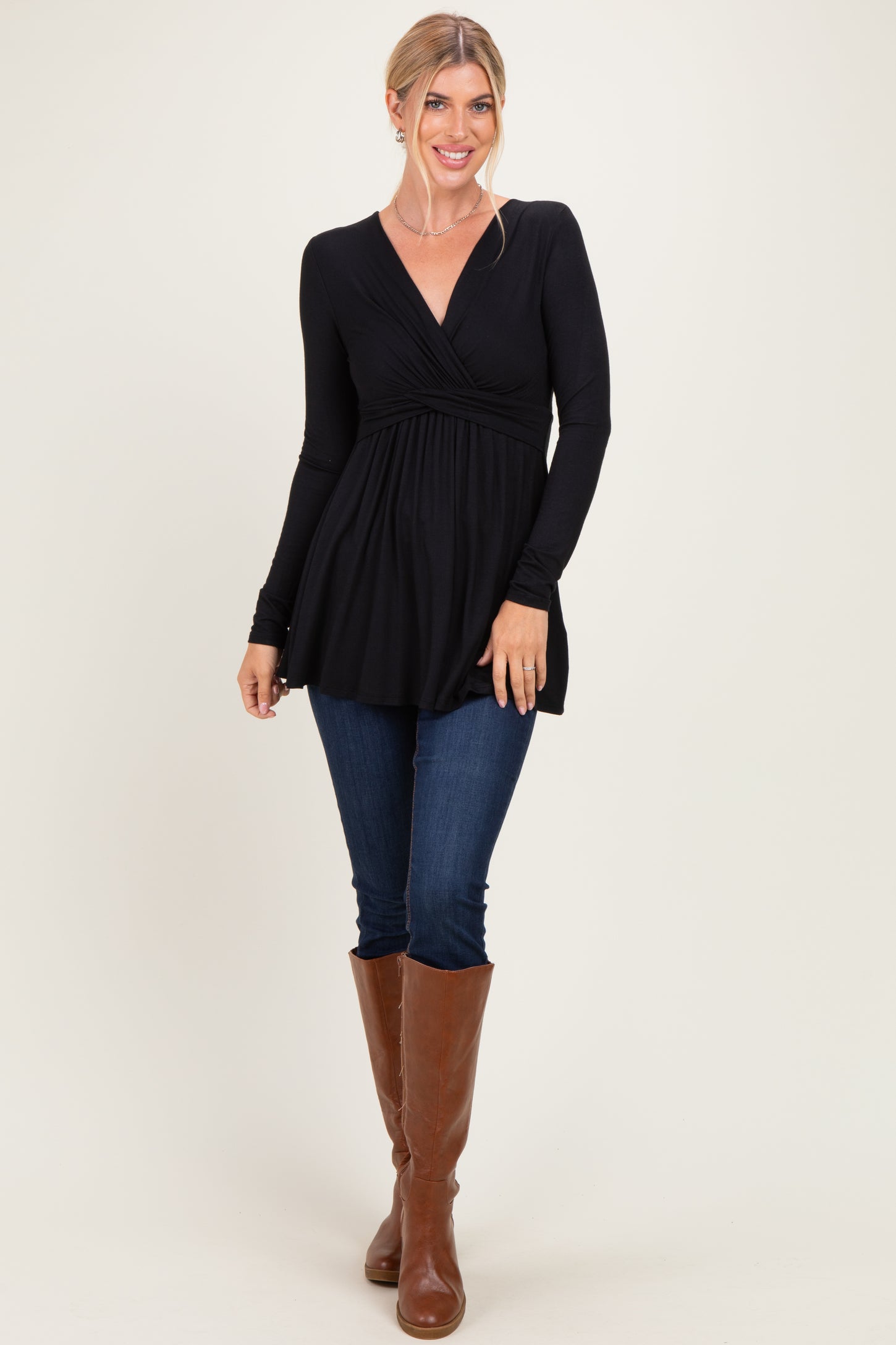 PinkBlush Black Long Sleeve Draped Front Nursing Top