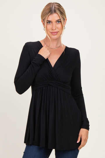 PinkBlush Black Long Sleeve Draped Front Nursing Top