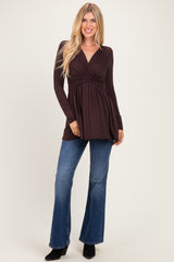 PinkBlush Brown Long Sleeve Draped Front Nursing Top