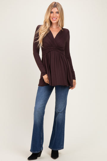 PinkBlush Brown Long Sleeve Draped Front Nursing Top