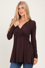 PinkBlush Brown Long Sleeve Draped Front Nursing Top