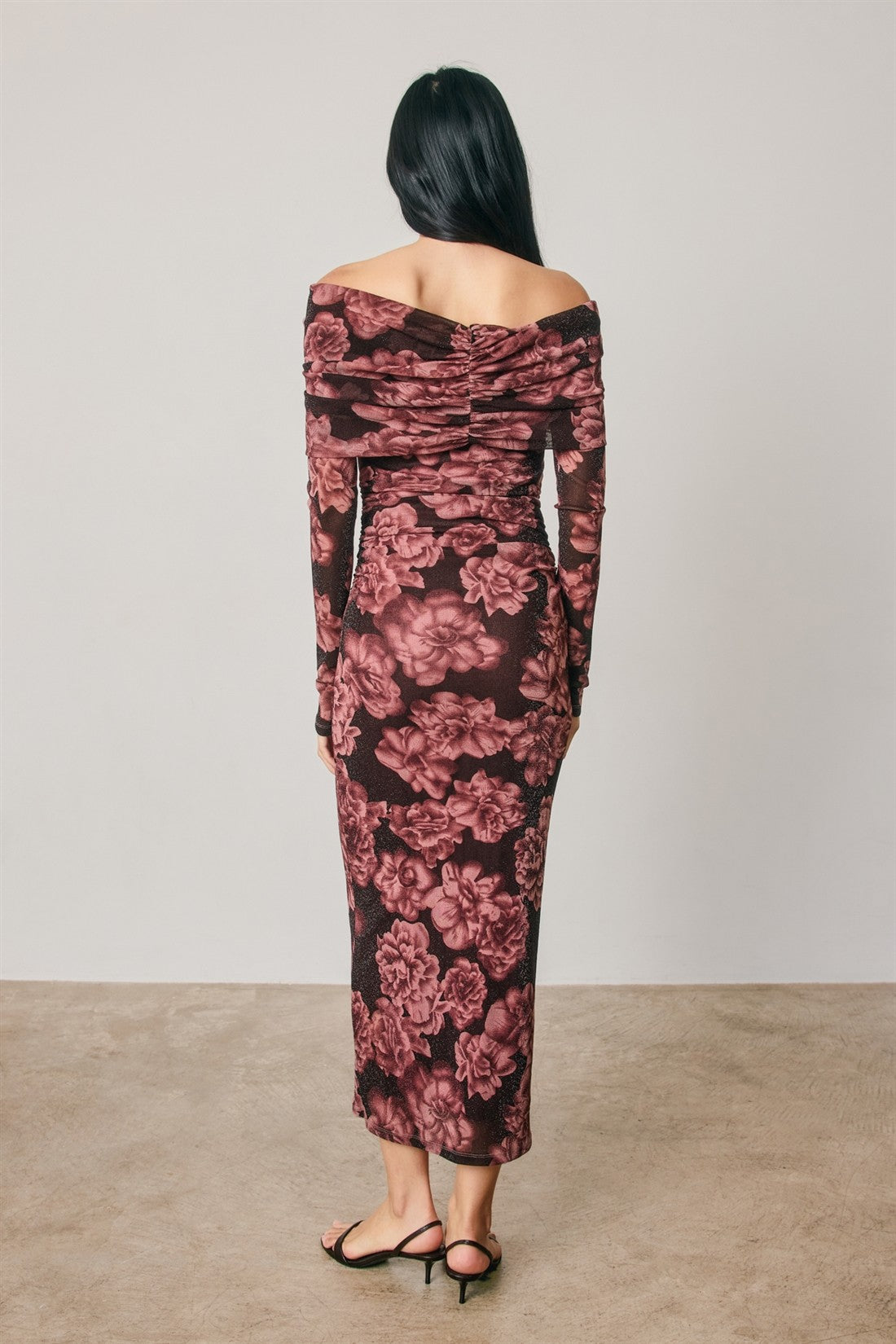 Mauve Floral Off Shoulder Maxi Dress