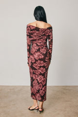 Mauve Floral Off Shoulder Maxi Dress