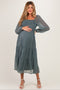 Hunter Green Floral Smocked Long Sleeve Maternity Midi Dress