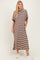 Brown Striped Short Sleeve Midi Dress