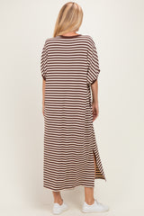 Brown Striped Short Sleeve Midi Dress