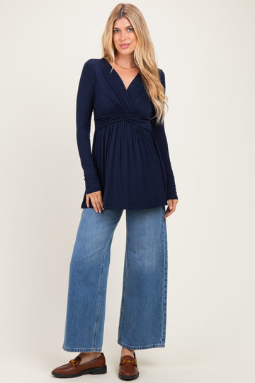 PinkBlush Navy Long Sleeve Draped Front Nursing Top