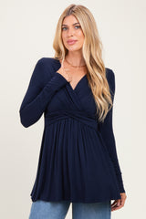 PinkBlush Navy Long Sleeve Draped Front Nursing Top