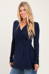 PinkBlush Navy Long Sleeve Draped Front Nursing Top