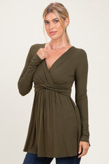 PinkBlush Olive Long Sleeve Draped Front Nursing Top