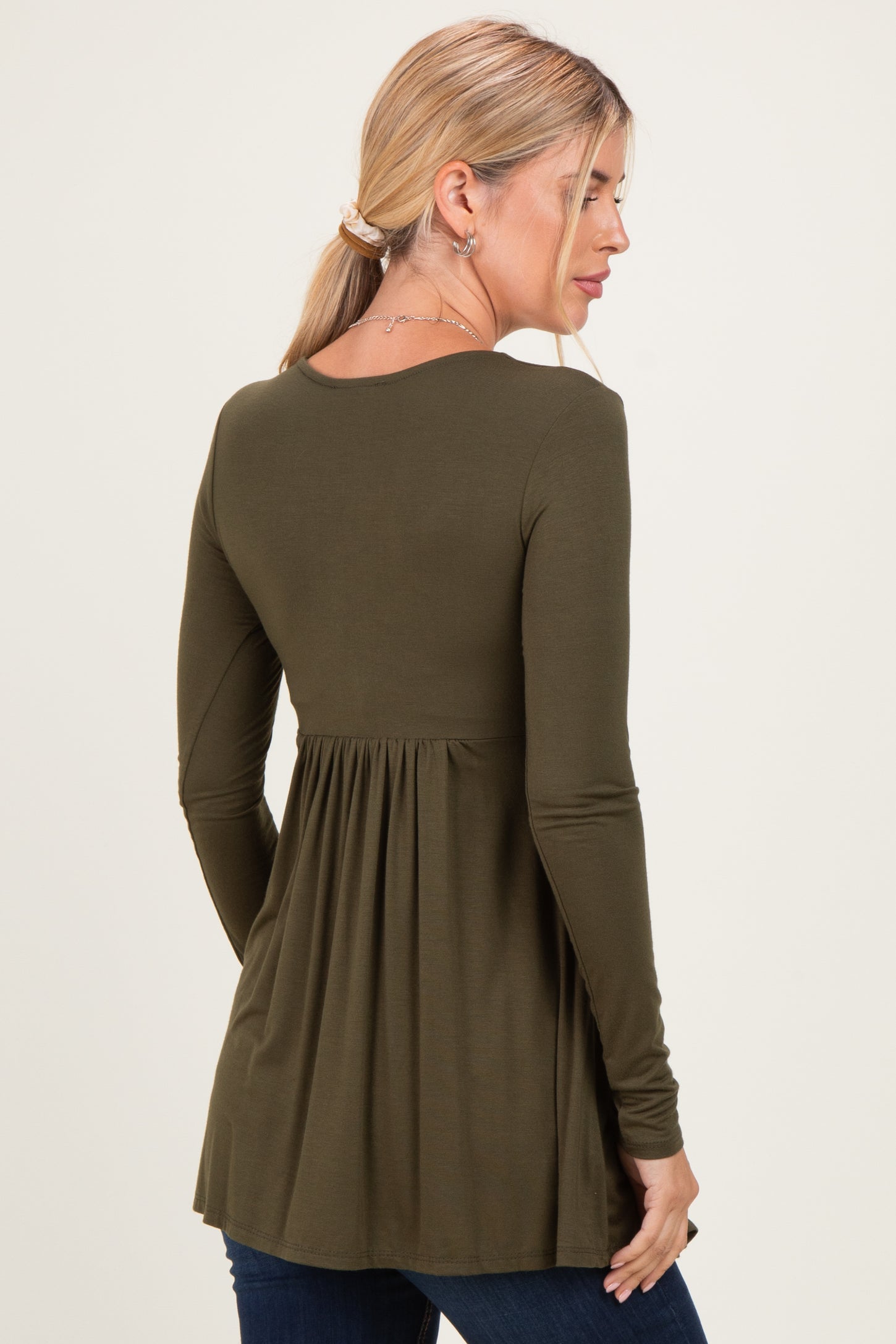 PinkBlush Olive Long Sleeve Draped Front Nursing Top