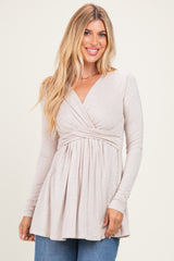 PinkBlush Oatmeal Long Sleeve Draped Front Nursing Top