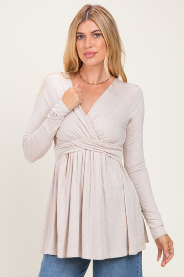 PinkBlush Oatmeal Long Sleeve Draped Front Nursing Top