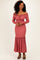 Mauve Ribbed Long Sleeve Ruffle Trim Off Shoulder Maxi Dress