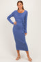 Blue Long Sleeve Knotted Waist Maxi Dress