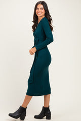 Hunter Green Long Sleeve Knotted Waist Maxi Dress