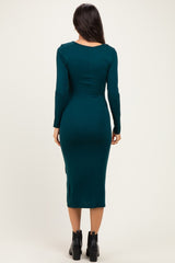 Hunter Green Long Sleeve Knotted Waist Maxi Dress