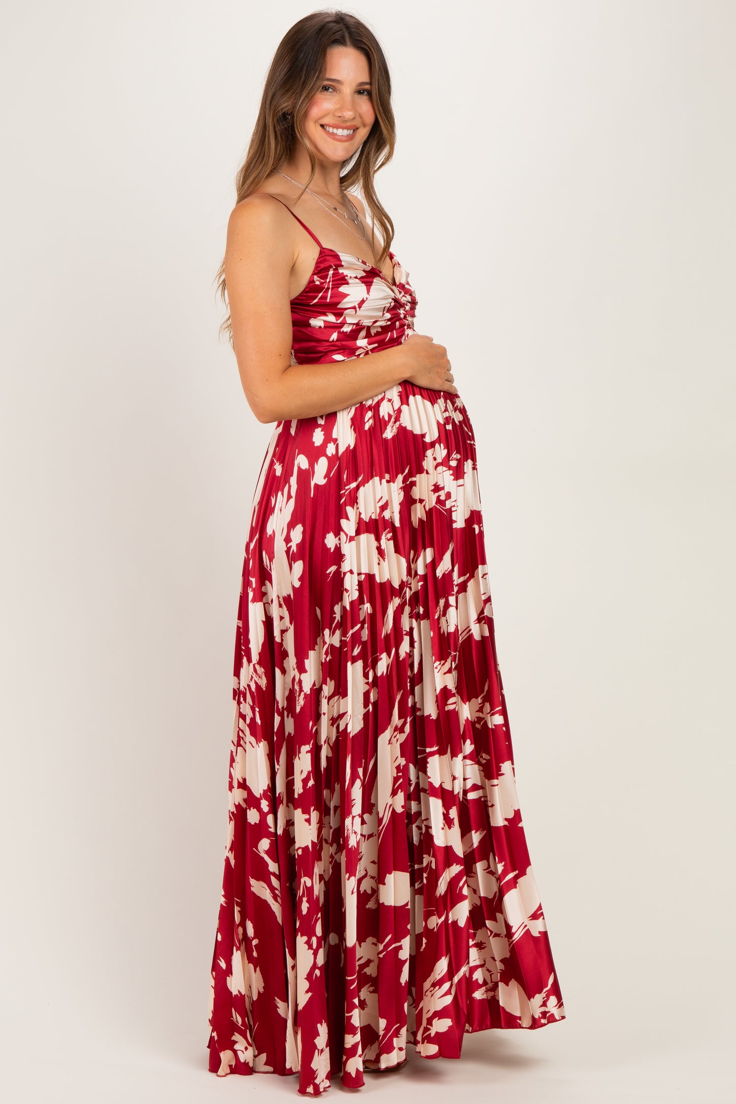 Wine Floral Sweetheart Maternity Maxi Dress