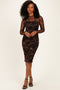 Black Animal Print Mesh Midi Dress