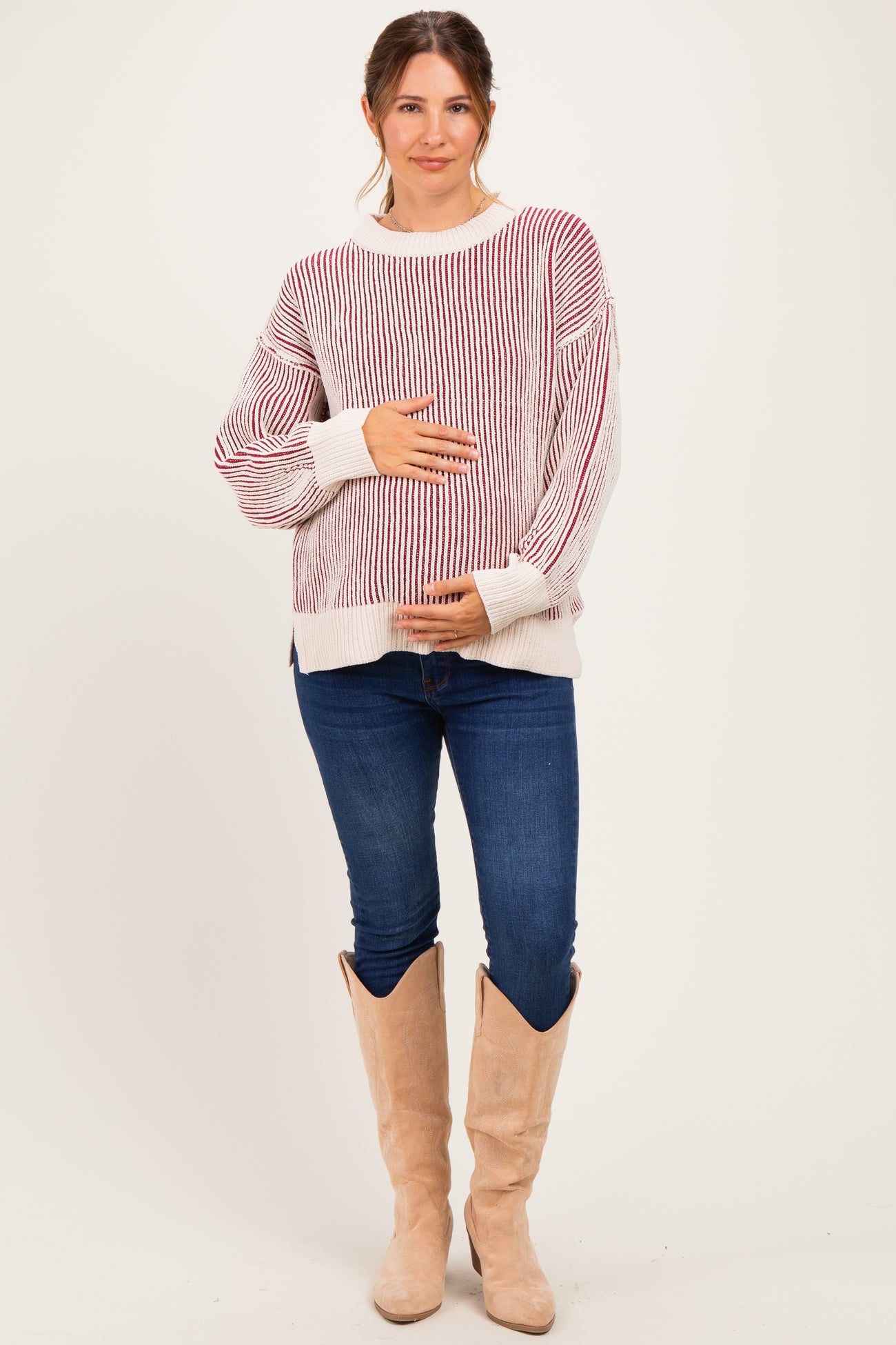 Cabernet Two Tone Oversized Maternity Sweater