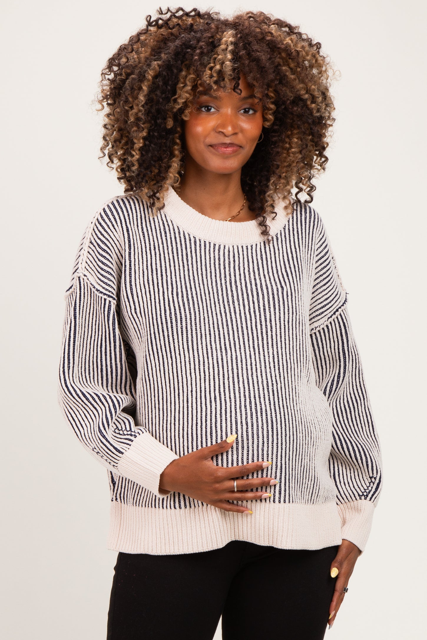 Navy Two Tone Oversized Maternity Sweater