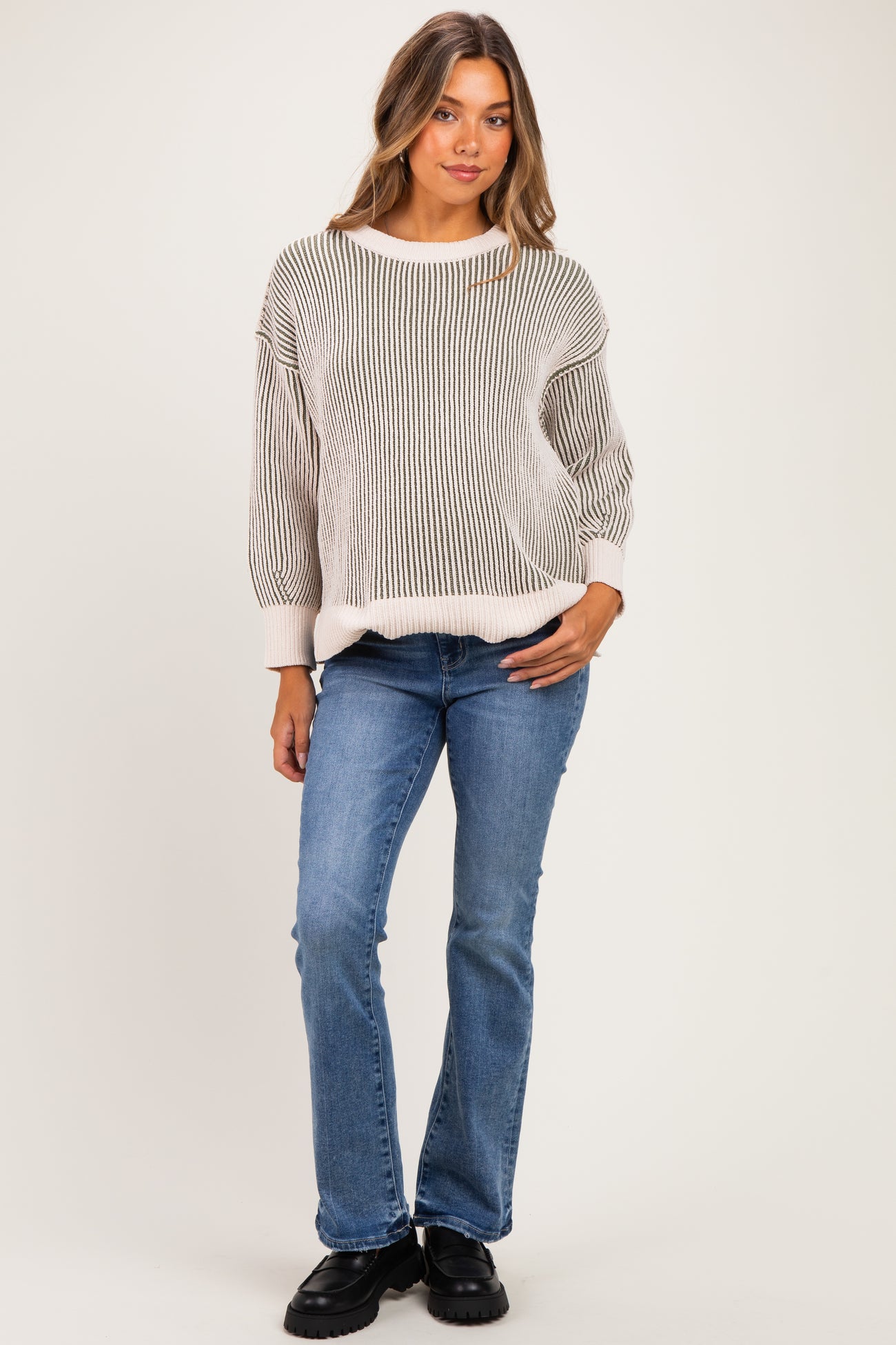 Light Olive Two Tone Oversized Maternity Sweater