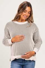 Light Olive Two Tone Oversized Maternity Sweater