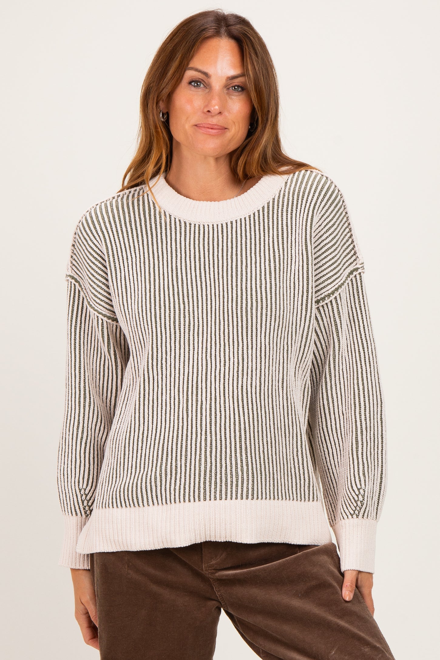 Light Olive Two Tone Oversized Maternity Sweater