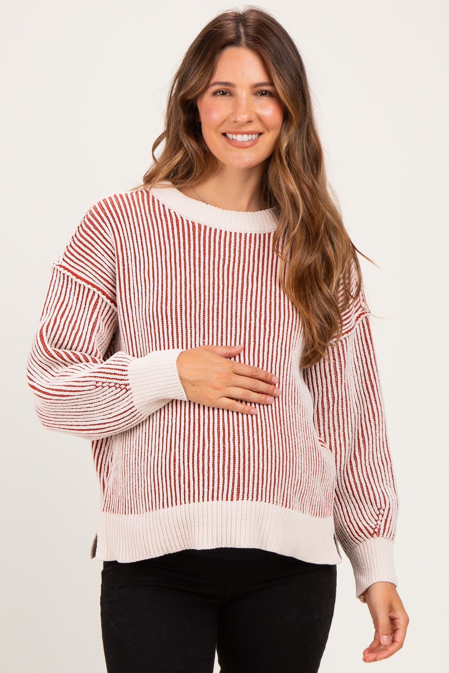 Rust Two Tone Oversized Maternity Sweater