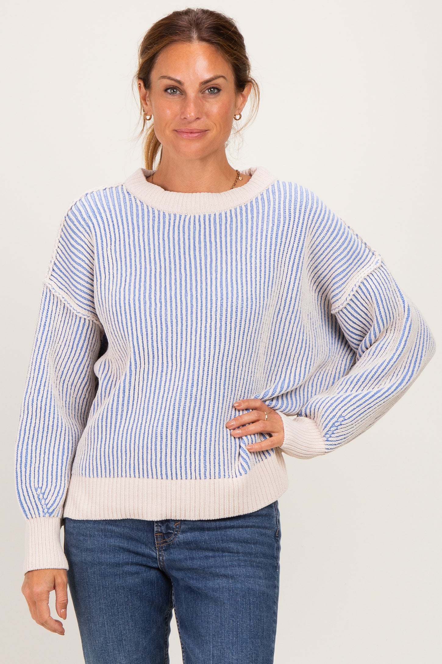 Blue Two Tone Oversized Sweater