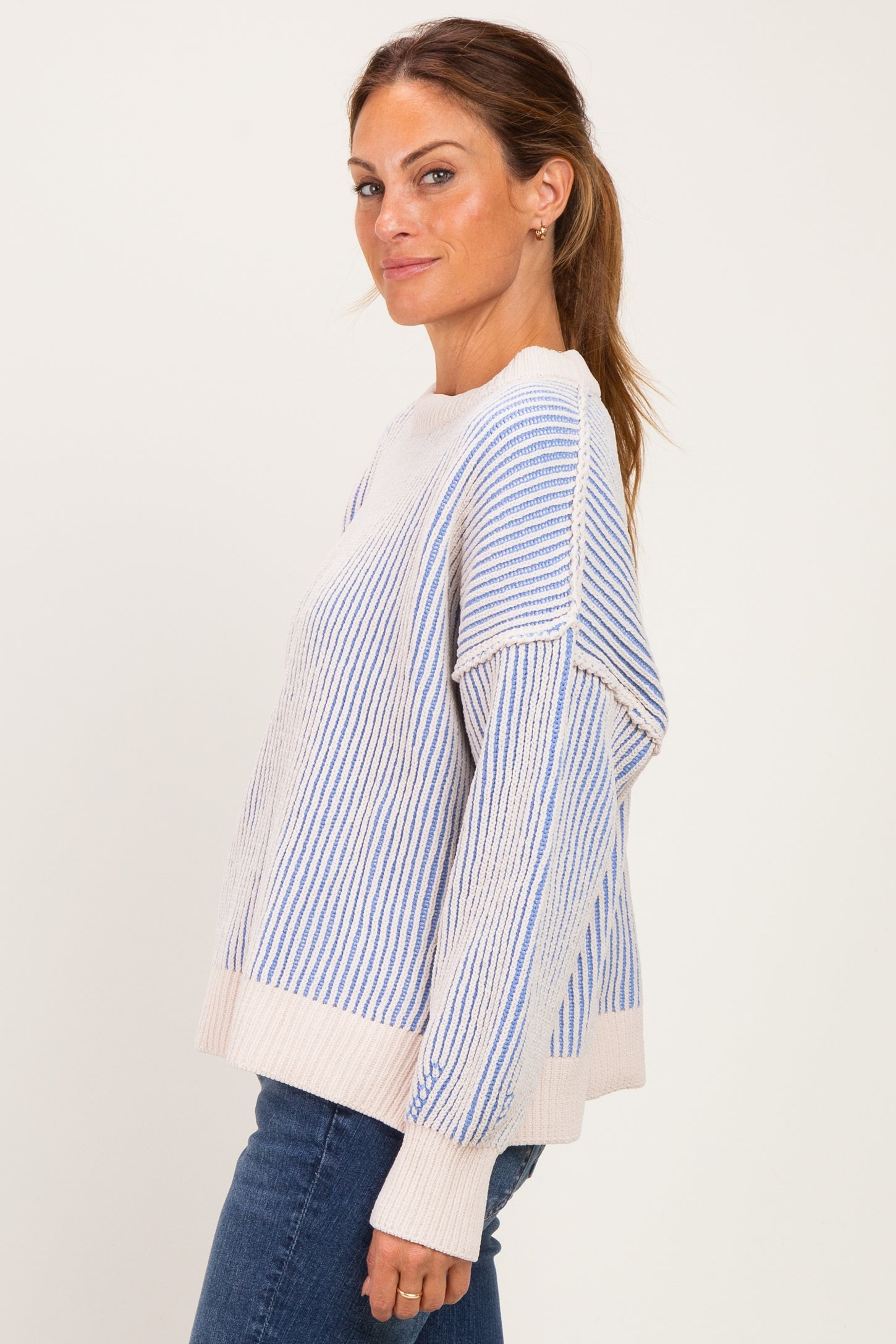 Blue Two Tone Oversized Sweater