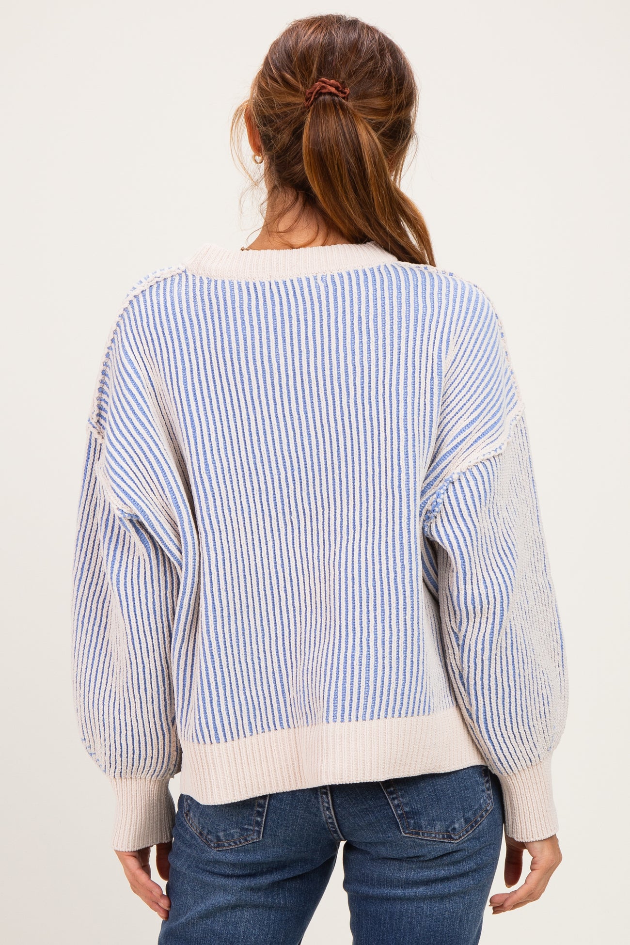 Blue Two Tone Oversized Sweater