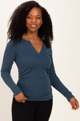 Hunter Green Ribbed V-Neck Long Sleeve Top