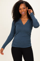 Hunter Green Ribbed V-Neck Long Sleeve Top