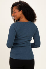 Hunter Green Ribbed V-Neck Long Sleeve Top