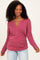 Mauve Ribbed V-Neck Long Sleeve Top