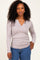 Beige Ribbed V-Neck Long Sleeve Top