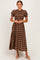 Brown Plaid Puff Sleeve Smocked Midi Dress