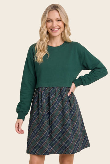 Hunter Green Sweatshirt Top Plaid Skirt Dress