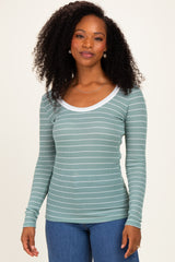 Mint Striped Long Sleeve Scoop Neck Maternity Top