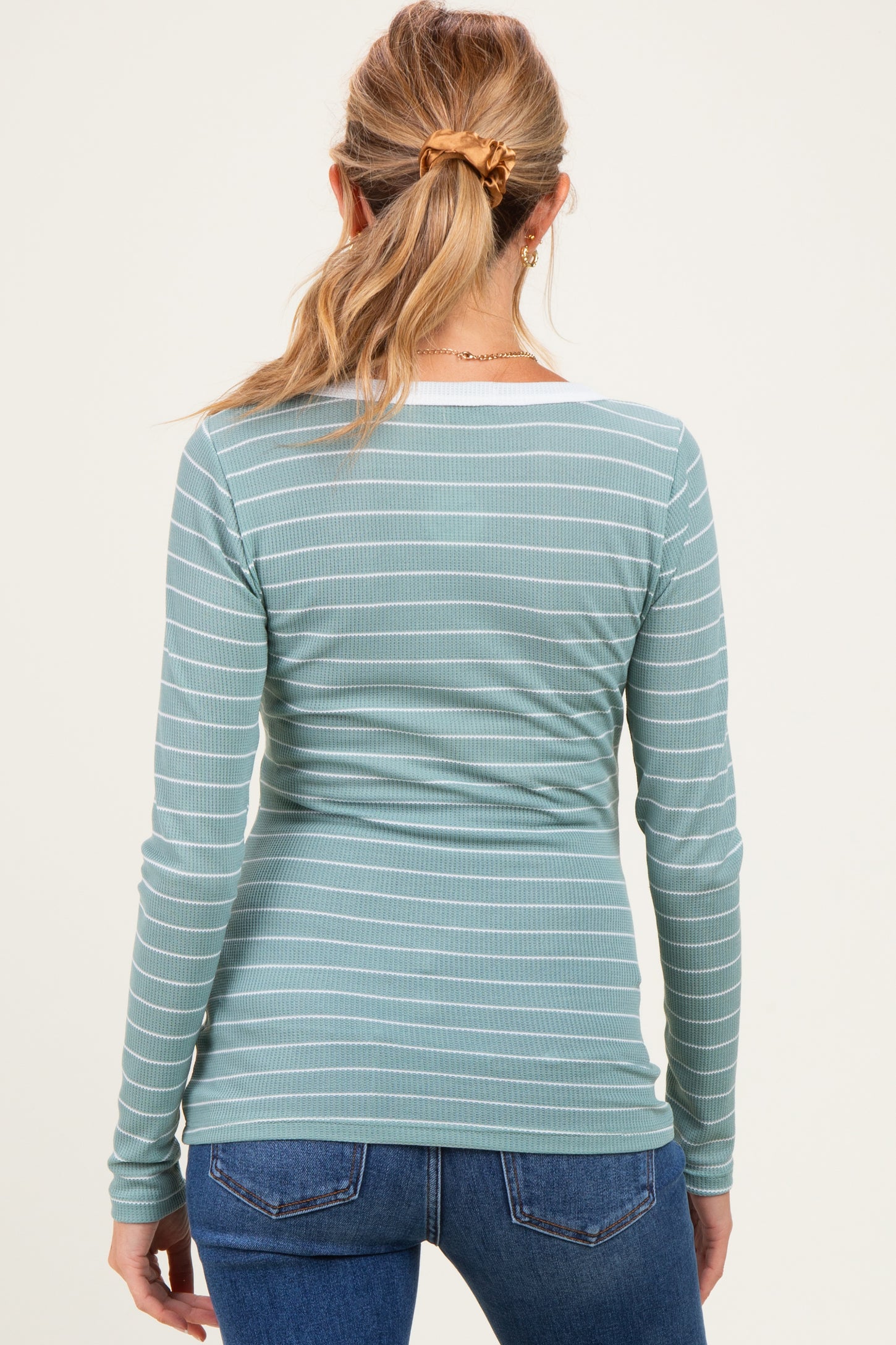 Mint Striped Long Sleeve Scoop Neck Maternity Top