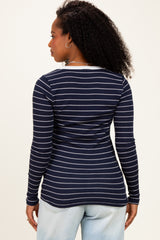 Navy Striped Long Sleeve Scoop Neck Top