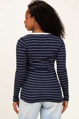 Navy Striped Long Sleeve Scoop Neck Top