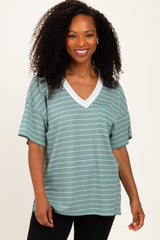 Mint Striped Short Sleeve V-Neck Top