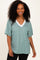 Mint Striped Short Sleeve V-Neck Top