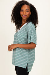 Mint Striped Short Sleeve V-Neck Top