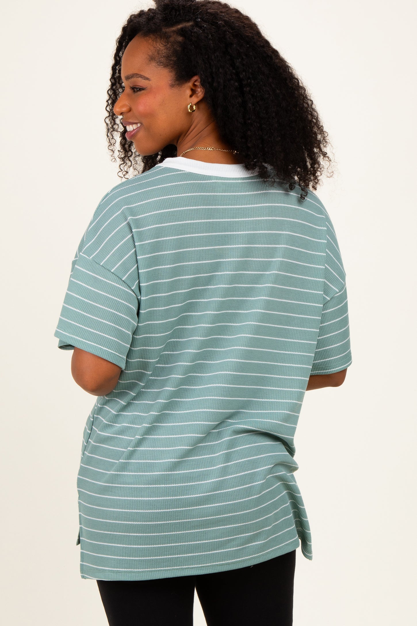 Mint Striped Short Sleeve V-Neck Top