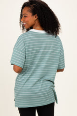 Mint Striped Short Sleeve V-Neck Top