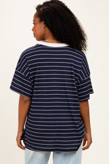 Navy Striped Short Sleeve V-Neck Top