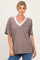 Taupe Striped Short Sleeve V-Neck Top